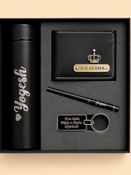 Personalized Gift Hamper Set – Wallet, Bottle, Keychain & Pen
