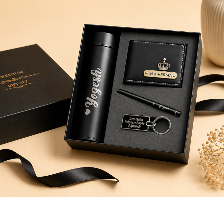 Personalized Gift Hamper Set – Wallet, Bottle, Keychain & Pen