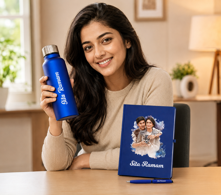 Personalized Gift Hamper Set – Bottle, Pen & Diary