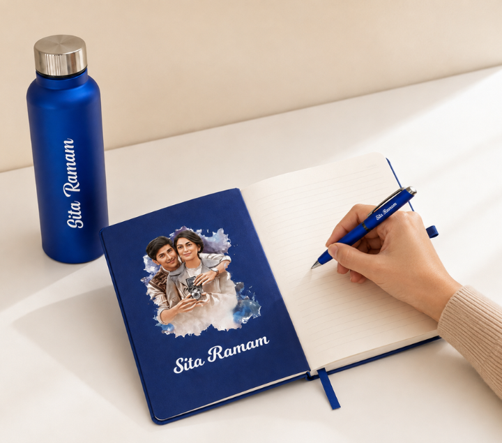 Personalized Gift Hamper Set – Bottle, Pen & Diary