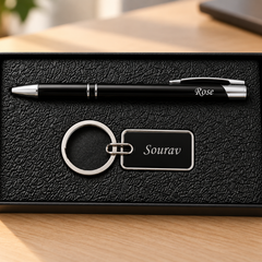 Personalized Pen & Keychain Gift Set – Rose & Sourav