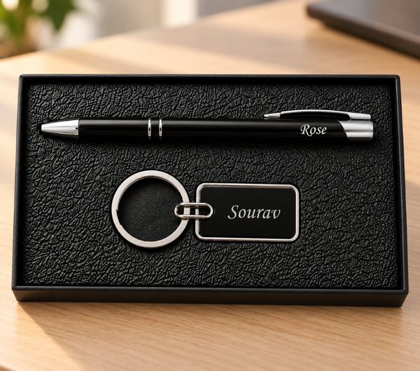 Personalized Pen & Keychain Gift Set – Rose & Sourav