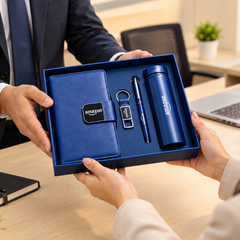 Premium Corporate Gift Set – PU Notebook, Stainless Steel Flask, Pen & Keychain | Models 3099–3102