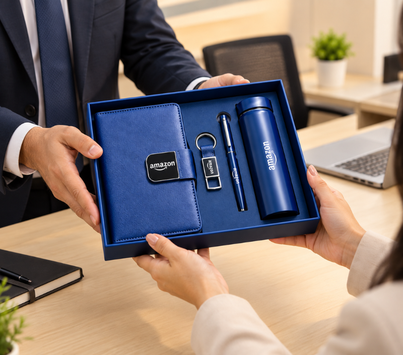 Premium Corporate Gift Set – PU Notebook, Stainless Steel Flask, Pen & Keychain | Models 3099–3102