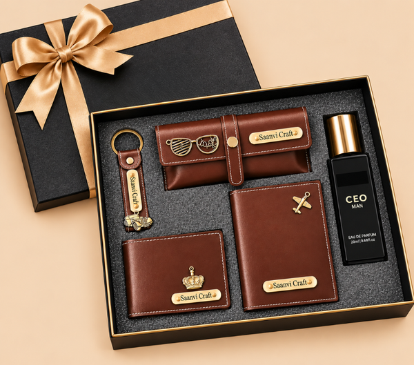 Personalized Gift Hamper Set – Wallet, Perfume & Rose