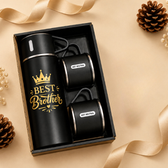 Personalized Bottle & Mug Gift Set – Name-Printed Bottle with 2 Mugs, Assorted Colours