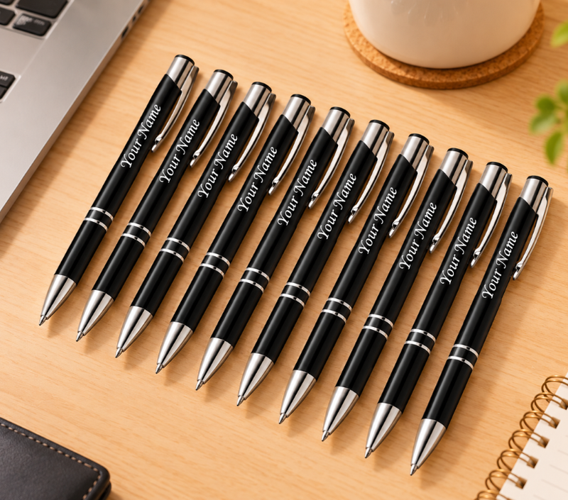 Personalized Premium Metal Ballpoint Pen – Black & Silver, Smooth Writing Pen with Custom Name Engraving