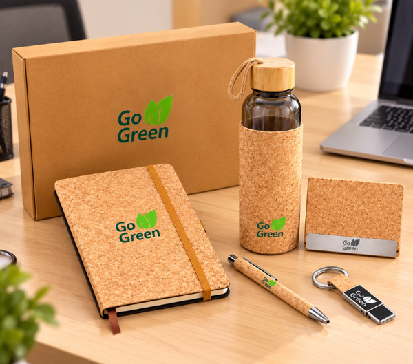 Eco-Friendly Cork Gift Set with Notebook, Bottle, Pen & Keychain