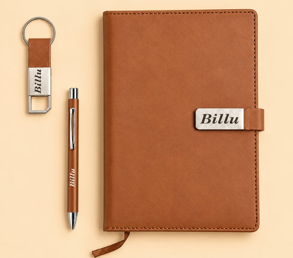 Personalized Men's Office Gift Hamper – Pen, Keychain & Diary, Assorted Colours