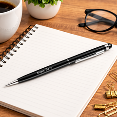Personalized Premium Black Ballpoint Pen with Stylus – Elegant Gift Pen