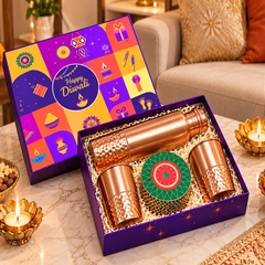 Premium Copper Diwali Gift Set with Bottle, Glasses & Decorative Box