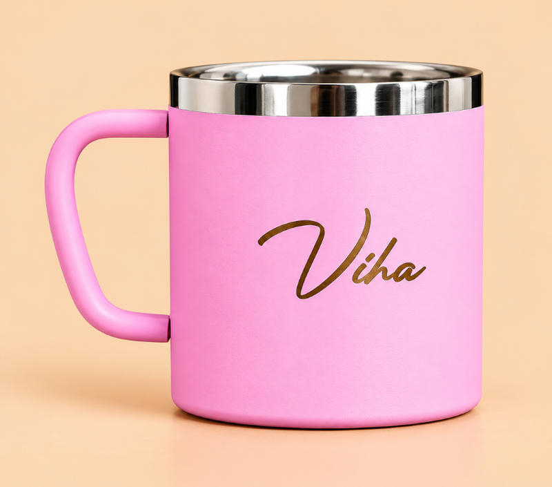 Personalized Steel Coffee Mug – Custom Name Print