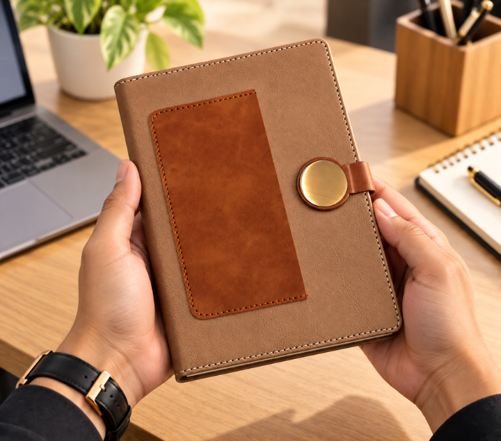 Personalized Premium Leather-Look Journal with Metal Lock & Custom Name