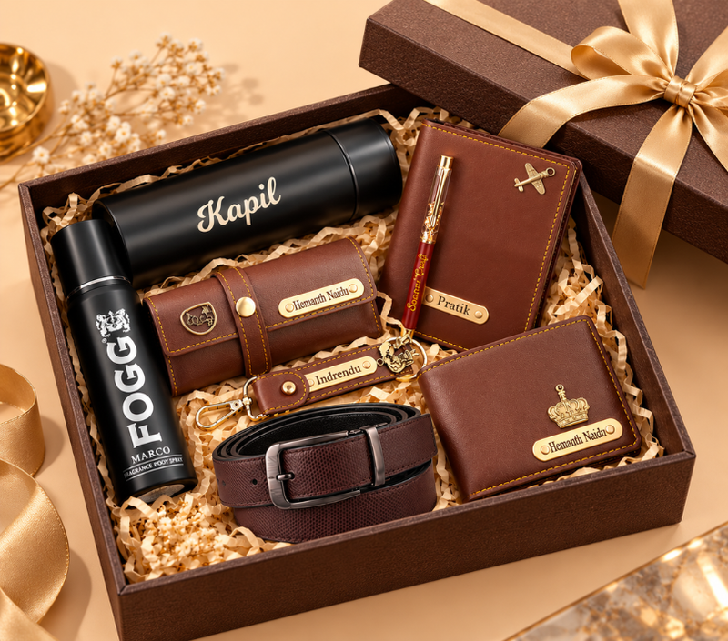 Personalized Premium Gift Hamper for Men with Wallet, Belt & Accessories