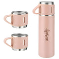 Your Name Customized Double Wall Stainless Steel Thermo 500ml Vacuum Insulated Bottle Water Gift Set with Two Cups - Corporate Gift Items, Personalized Gifts (Pink)