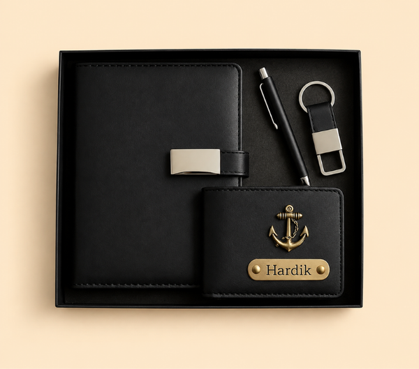 Personalized Men's Gift Set – Wallet, Pen, Keychain & Diary, Black & Brown