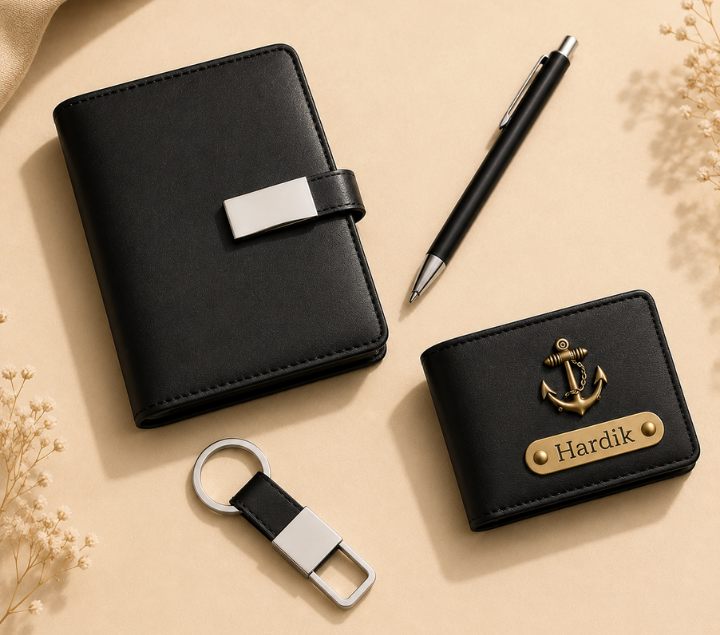 Personalized Men's Gift Set – Wallet, Pen, Keychain & Diary, Black & Brown