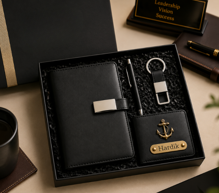 Personalized Men's Gift Set – Wallet, Pen, Keychain & Diary, Black & Brown