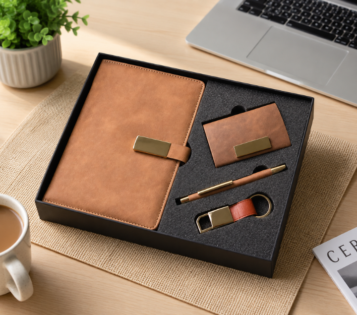 Personalized Gift Set – Pen, Keychain, Diary & Card Holder, Assorted Colours