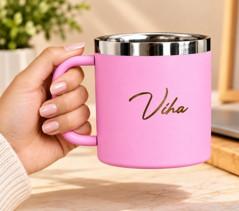 Personalized Steel Coffee Mug – Custom Name Print