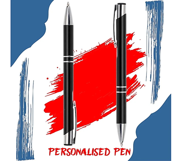 Personalized Premium Metal Ballpoint Pen – Black & Silver, Smooth Writing Pen with Custom Name Engraving