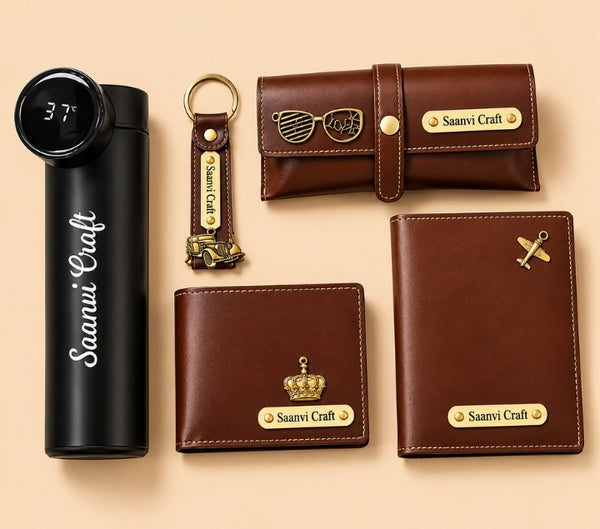 Personalized Gift Hamper Set – Wallet, LED Bottle & Passport Cover