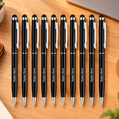 Personalized Premium Black Ballpoint Pen with Stylus – Elegant Gift Pen