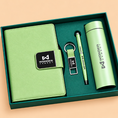 Premium Corporate Gift Set – PU Notebook, Stainless Steel Flask, Pen & Keychain | Models 3099–3102