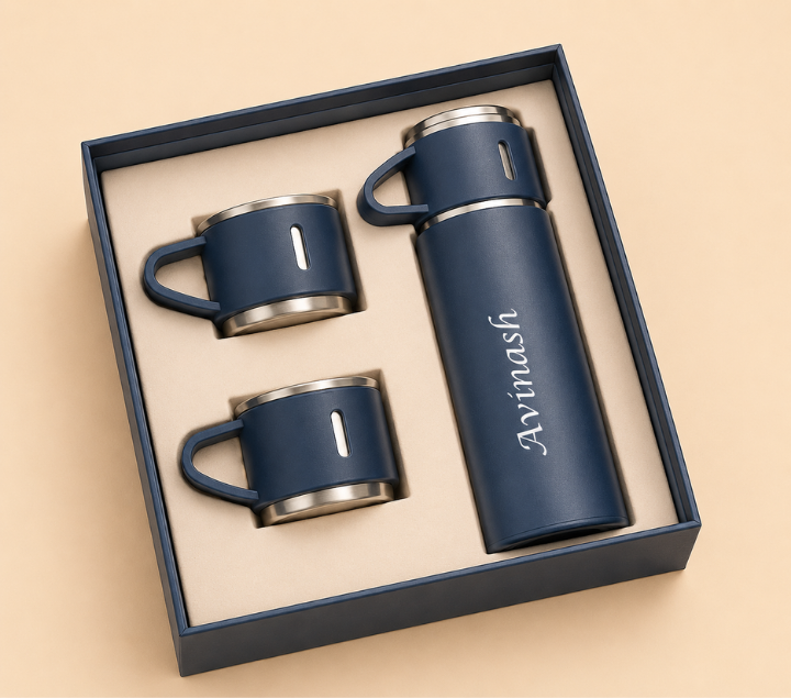 Personalized Water Bottle & Mug Gift Set – Name-Printed Bottle with 2 Mugs
