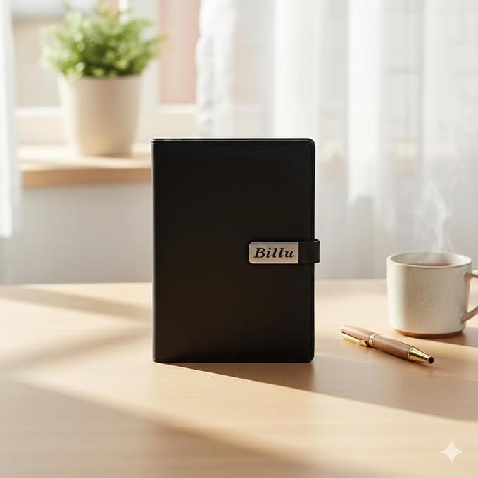 Personalized Leather Diary with Name Plate | Customizable Diary with Magnetic Lock |