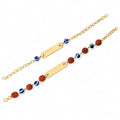 Custom Engraved Brass Rakhi Bracelet with Evil Eye & Rudraksha Beads | Personalized Name Rakhi for Men & Women | Adjustable Raksha Bandhan Gift