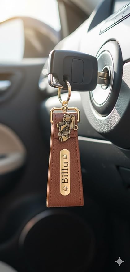 Customised Engraved Keychain with Name | Gift Hamper Set for Men Leather Keychain