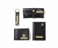 Your Name Customized Leather Unisex Passport Holder, Sunglasses Cover and Men's Wallet with Key Chain, Gifts, Personalized Gifts (Black)