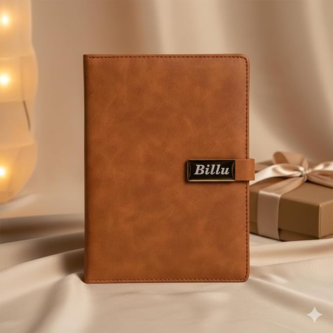 Personalized Leather Diary with Name Plate | Customizable Diary with Magnetic Lock