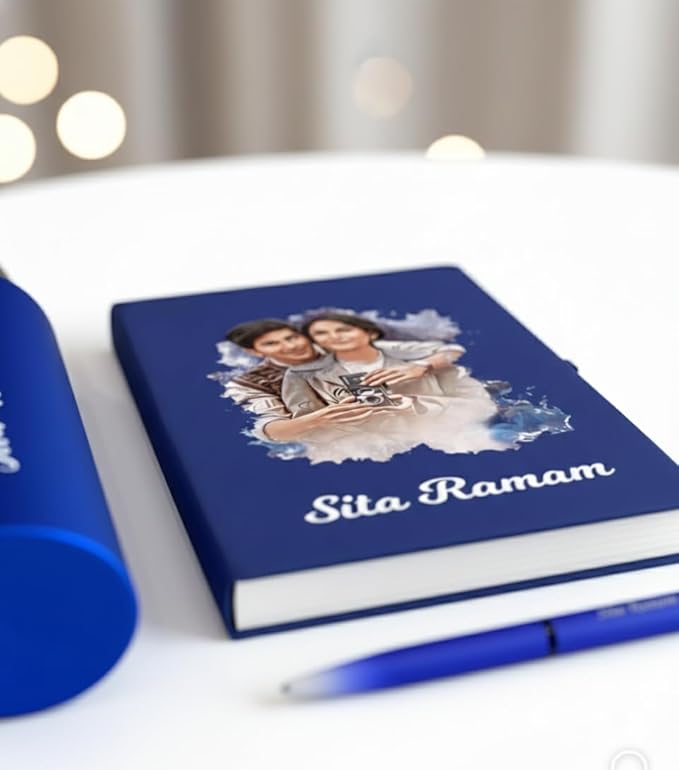Personalized Gift Set with Custom Name & Photo – Water Bottle, Photo Printed Diary & Pen Combo