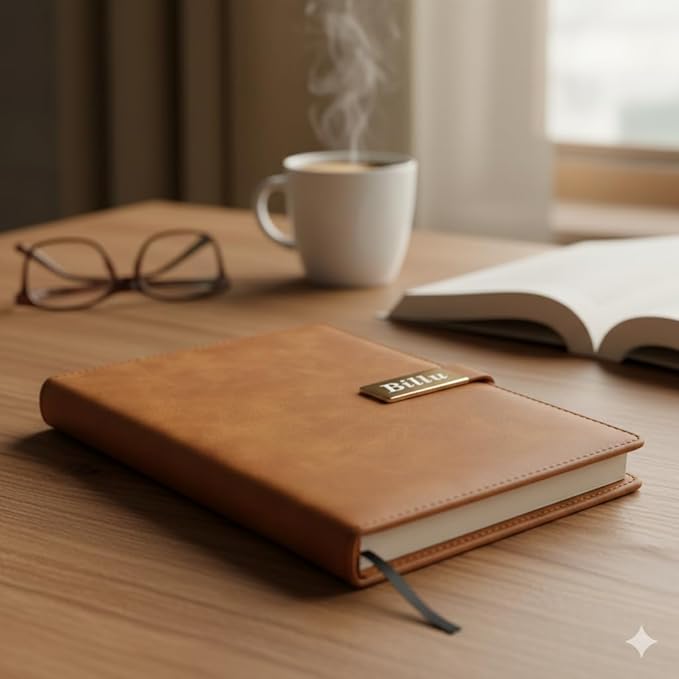 Personalized Leather Diary with Name Plate | Customizable Diary with Magnetic Lock