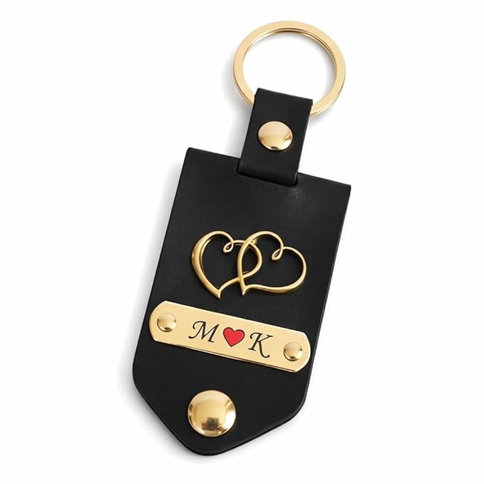Personalized Leather Photo Keychain with Custom Name & Initials |