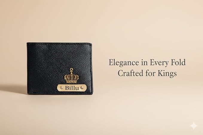 Customised Engraved Wallet with Name | Gift Hamper Set for Men Leather Purse (Black)