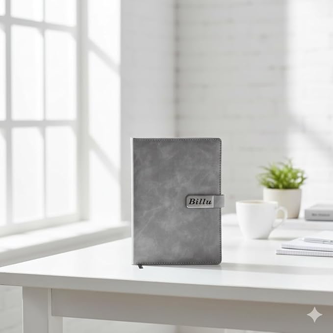 Personalized Leather Diary with Name Plate | Customizable Diary with Magnetic Lock
