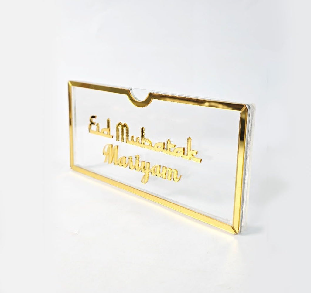 Customizable Eid Lifafa for Money Gift – Personalized Ramzan Shagun Envelope for Eidi Cash Gift, Premium Golden Acrylic Design