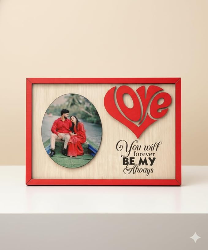 Personalized Wooden Love Photo Frame with Heart Design & Romantic Quote