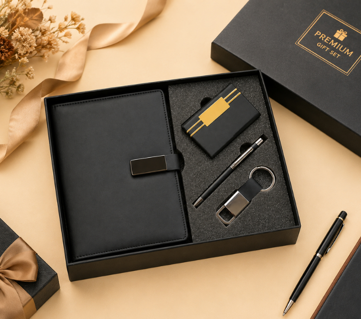Personalized Gift Set – Pen, Keychain, Diary & Card Holder, Assorted Colours