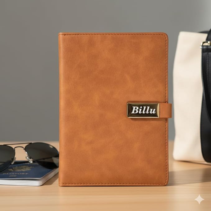 Personalized Leather Diary with Name Plate | Customizable Diary with Magnetic Lock