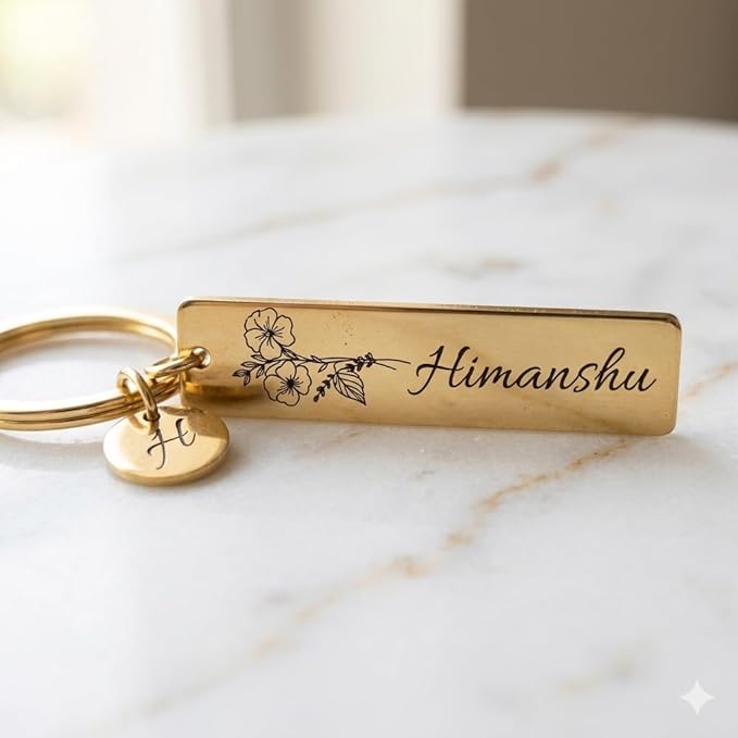 Customized Name Keychain for Men & Women | Personalized Stainless Steel Keyring with Initial Charm | Engraved Name Tag Keychain Gift for Birthday, Anniversary & Special Occasions