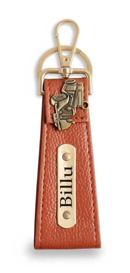 Customised Engraved Keychain with Name | Gift Hamper Set for Men Leather Keychain