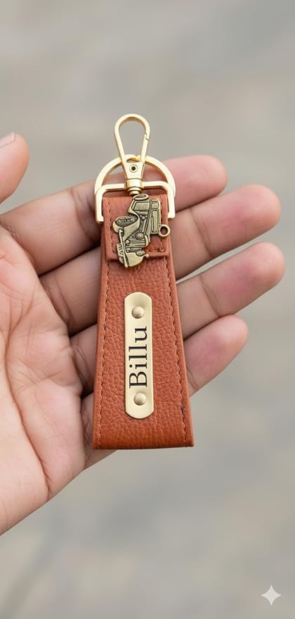 Customised Engraved Keychain with Name | Gift Hamper Set for Men Leather Keychain