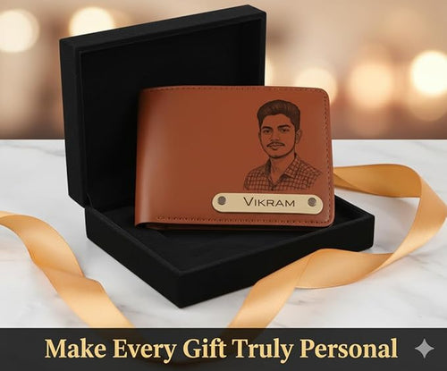 Customised Engraved Wallet Men Leather Purse, Brown