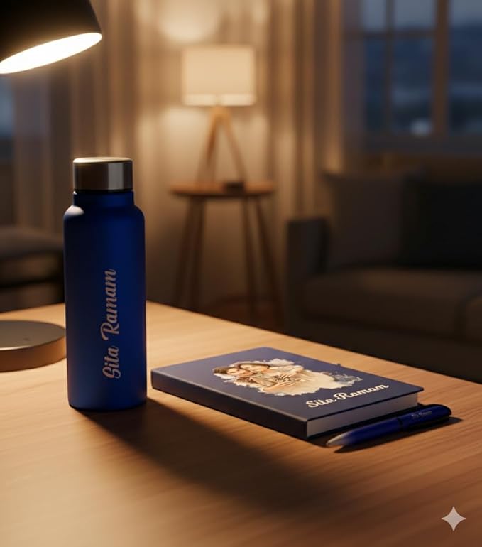 Personalized Gift Set with Custom Name & Photo – Water Bottle, Photo Printed Diary & Pen Combo