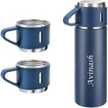 Your Name Customized Double Wall Stainless Steel Thermo 500ml Vacuum Insulated Bottle Water Gift Set with Two Cups - Corporate Gift Items, (Blue)