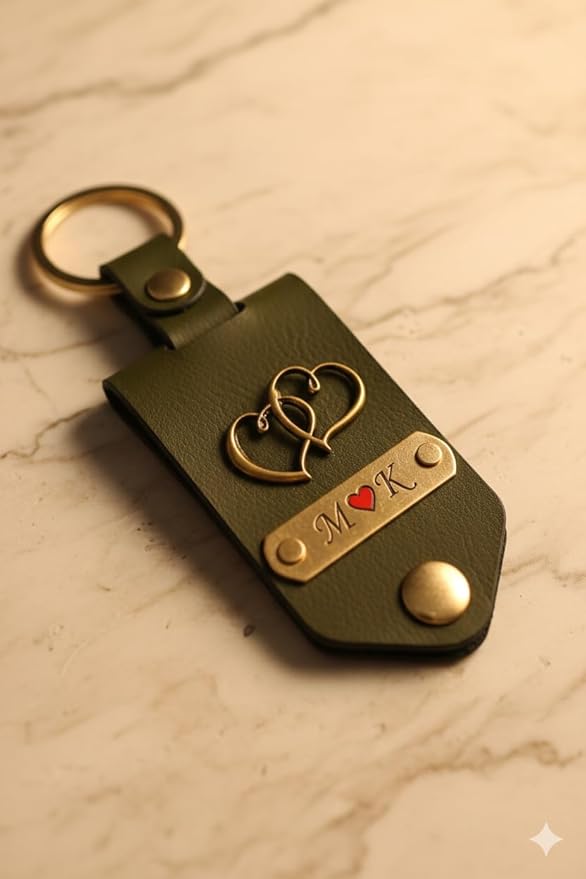 Personalized Leather Photo Keychain with Custom Name & Initials